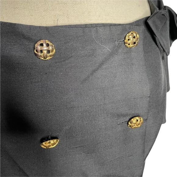 Nipon Boutique 2 Piece Silk Set Blouse and Skirt Peplum Ruffle Bow VTG Black 4 - Picture 7 of 13